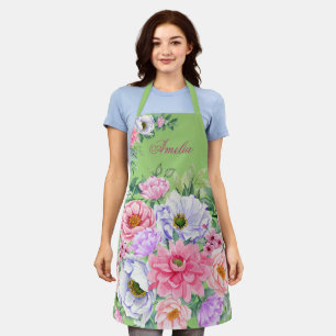 Delicate Green Summer Garden Party Flowers  Apron