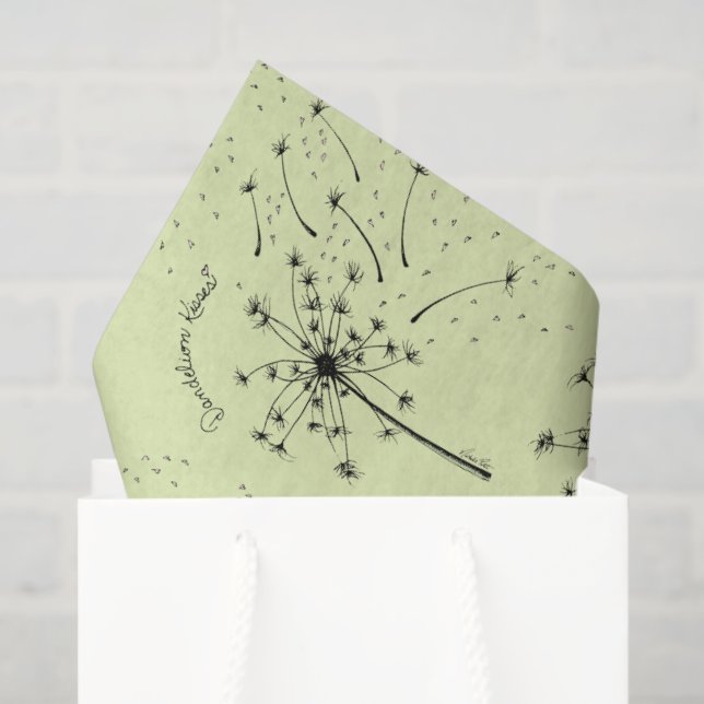Delicate Green Wildflower Dandelion Kisses Floral Tissue Paper (Gift Bag)