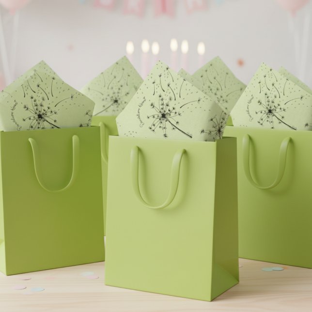 Delicate Green Wildflower Dandelion Kisses Floral Tissue Paper (Elegant & Rustic Dandelion Kisses Nature Birthday Pastel Lime Green Dandelion Tissue Paper For Her)