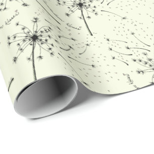 Delicate Green Wildflower Dandelion Kisses Floral Wrapping Paper