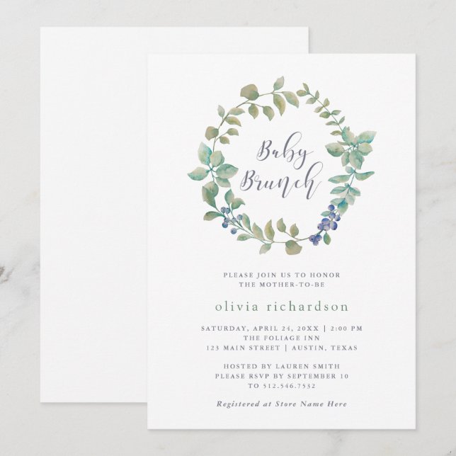 Delicate Greenery | Baby Brunch Invitation (Front/Back)