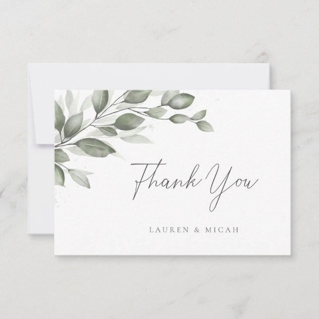Delicate Greenery Flat Thank You Card (Front)