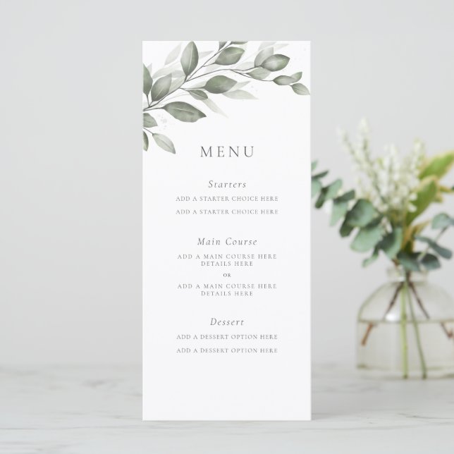 Delicate Greenery Menu Card (Standing Front)