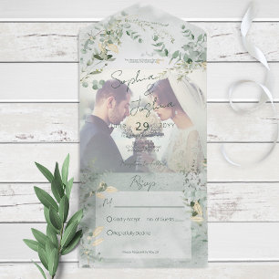 Delicate Greenery Modern Photo No Dinner All In One Invitation