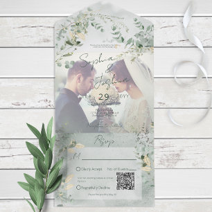 Delicate Greenery Modern Photo QR Code All In One Invitation