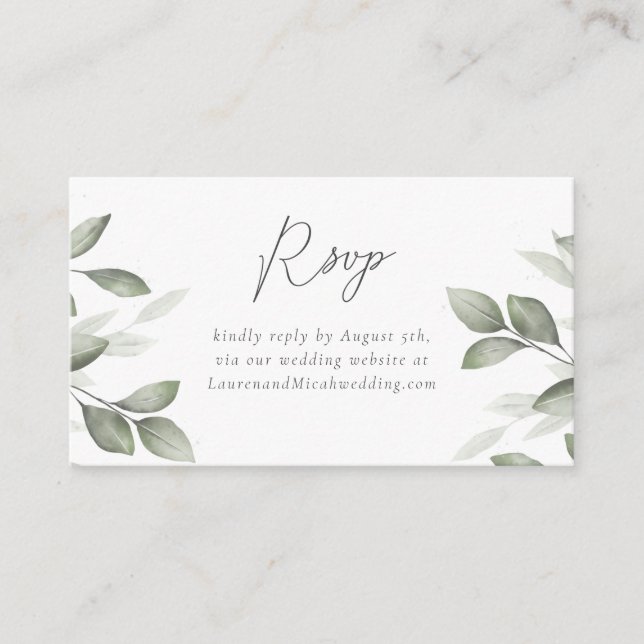 Delicate Greenery RSVP Via Website Card (Front)