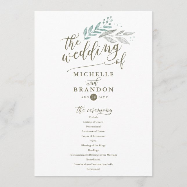 Delicate Greenery | Wedding Ceremony Program Programme (Front)