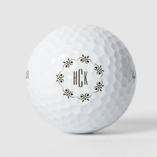 Delicate Grey Floral Frame Three Initials Monogram Golf Balls