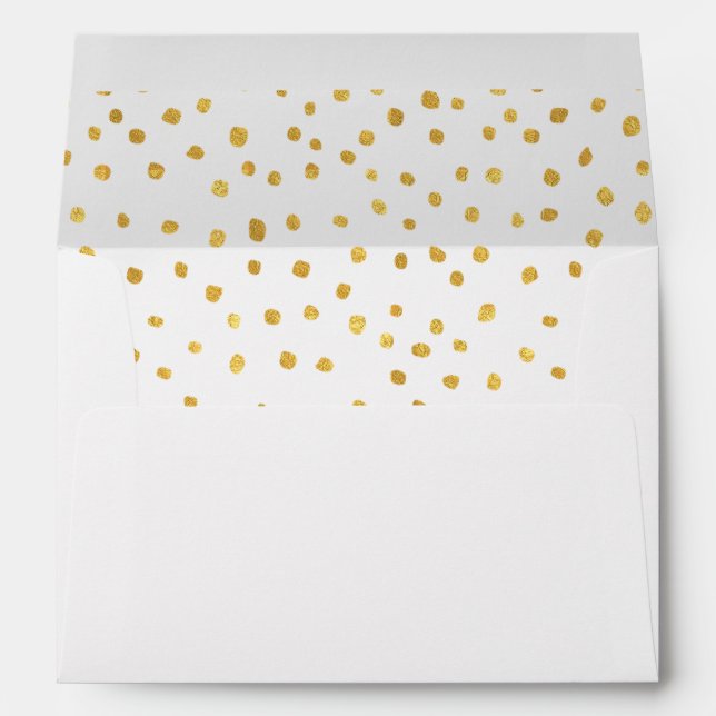 Delicate Hand Drawn Gold Polka Dots Lined Envelopes (Back (Bottom))