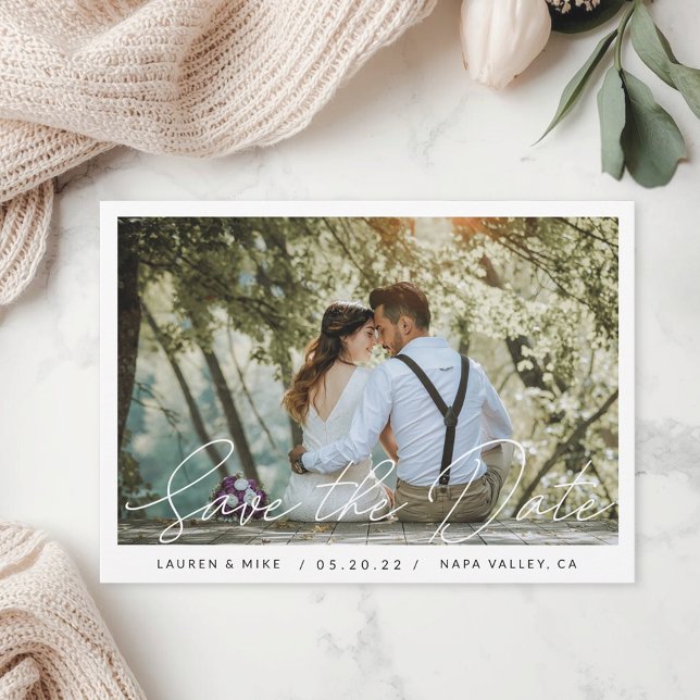 Delicate Hand Script Wedding Photo Save The Date (Creator Uploaded)