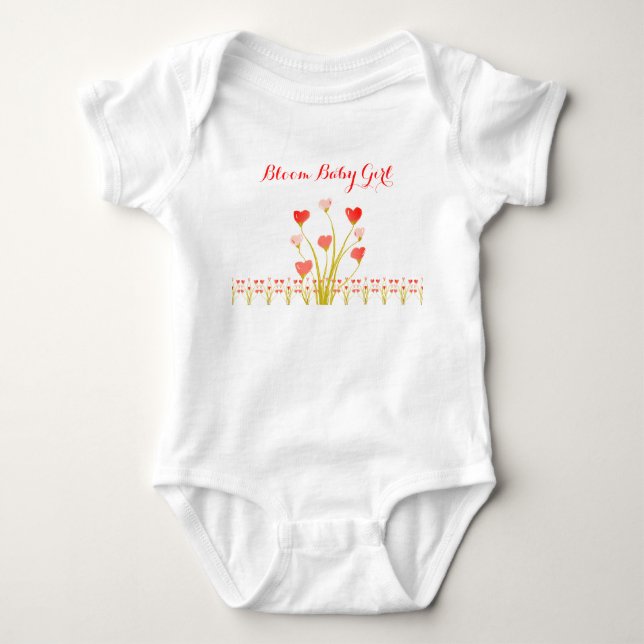 Delicate Heart Accented Patterned Baby Bodysuit (Front)