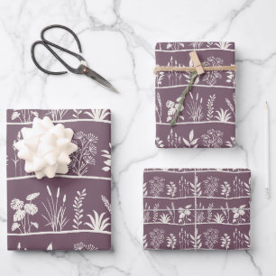 Delicate Herbarium Botanical Plants Plum Wrapping Paper Sheet