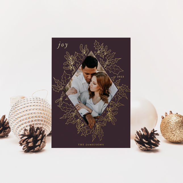 Delicate Holly | Elegant Photo Foil Holiday Card (Creator Uploaded)