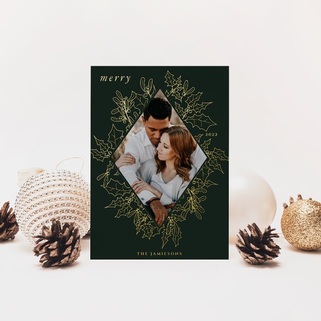 Delicate Holly | Elegant Photo Foil Holiday Card (Creator Uploaded)