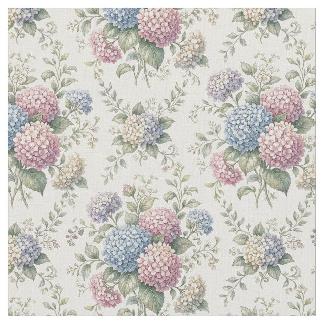 Delicate Hydrangea Flowers  Fabric (Close Up)