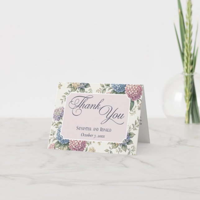 Delicate Hydrangea Flowers Wedding Thank You Card (Front)