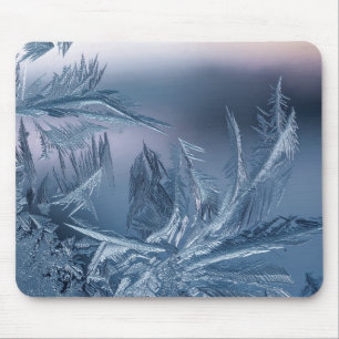 Delicate Ice Frost Crystals on Glass Texture Photo Mouse Mat