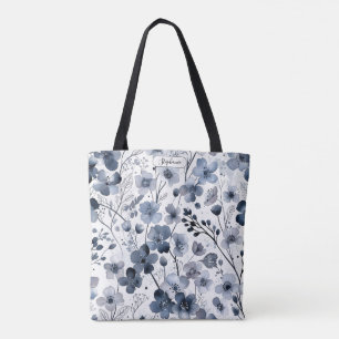 Delicate Indigo Blue Floral Custom Tote Bag