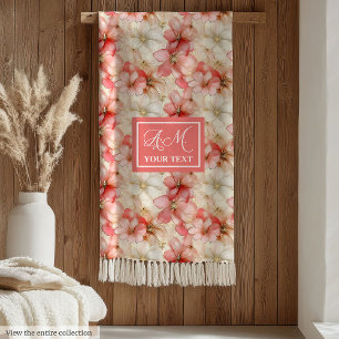 Delicate Ink Blush Pink Gold Floral Chic Monogram Fleece Blanket