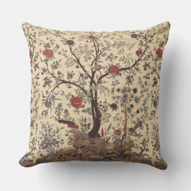 Delicate Italian Tree-and-Flower Throw Pillow (Front)