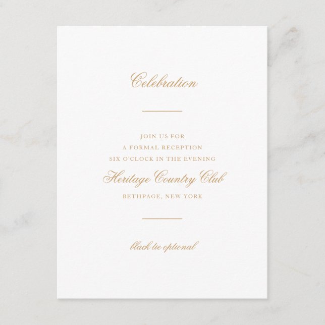 Delicate Ivory and Gold Script Wedding Reception Enclosure Card (Front)