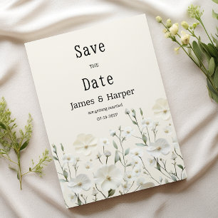 Delicate ivory white floral arrange Save the Date Invitation