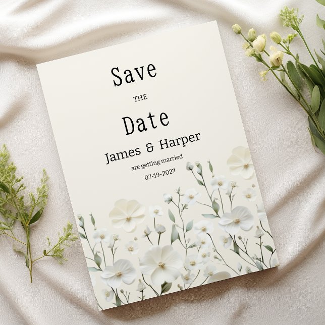 Delicate ivory white floral arrange Save the Date  Invitation (Delicate ivory white floral arrange Save the Date)
