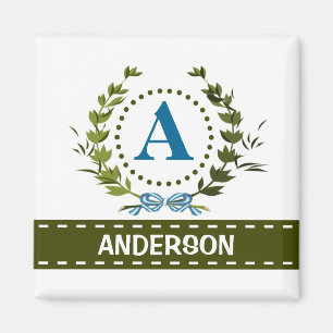 Delicate Ivy Wreath and Bow Name with Monogram A Magnet