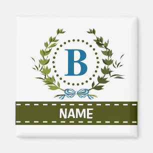 Delicate Ivy Wreath and Bow Name with Monogram B Magnet