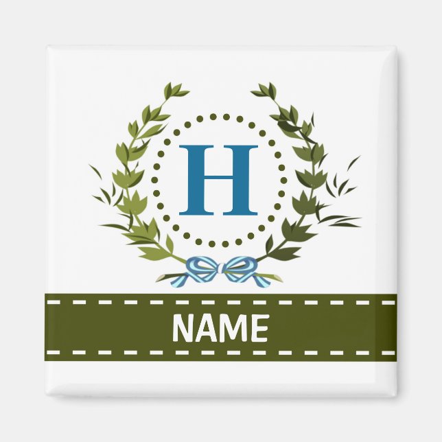 Delicate Ivy Wreath and Bow Name with Monogram H Magnet (Front)