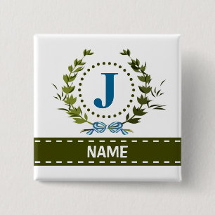 Delicate Ivy Wreath and Bow Name with Monogram J 15 Cm Square Badge