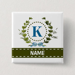 Delicate Ivy Wreath and Bow Name with Monogram K 15 Cm Square Badge