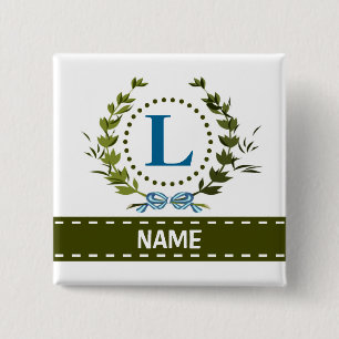 Delicate Ivy Wreath and Bow Name with Monogram L 15 Cm Square Badge
