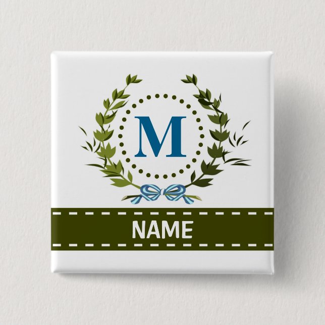 Delicate Ivy Wreath and Bow Name with Monogram M 15 Cm Square Badge (Front)