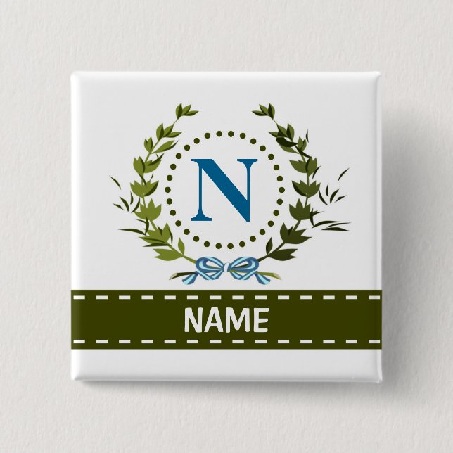 Delicate Ivy Wreath and Bow Name with Monogram N 15 Cm Square Badge (Front)