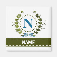 Delicate Ivy Wreath and Bow Name with Monogram N