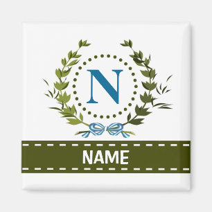 Delicate Ivy Wreath and Bow Name with Monogram N Magnet