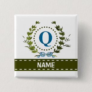 Delicate Ivy Wreath and Bow Name with Monogram Q 15 Cm Square Badge
