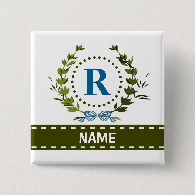 Delicate Ivy Wreath and Bow Name with Monogram R 15 Cm Square Badge (Front)