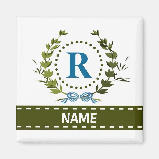 Delicate Ivy Wreath and Bow Name with Monogram R Magnet (Front)