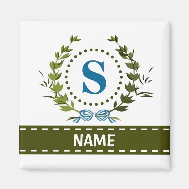 Delicate Ivy Wreath and Bow Name with Monogram S Magnet (Front)