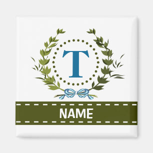 Delicate Ivy Wreath and Bow Name with Monogram T Magnet