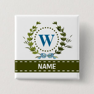 Delicate Ivy Wreath and Bow Name with Monogram W 15 Cm Square Badge