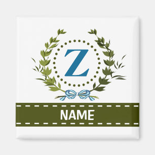 Delicate Ivy Wreath and Bow Name with Monogram Z Magnet