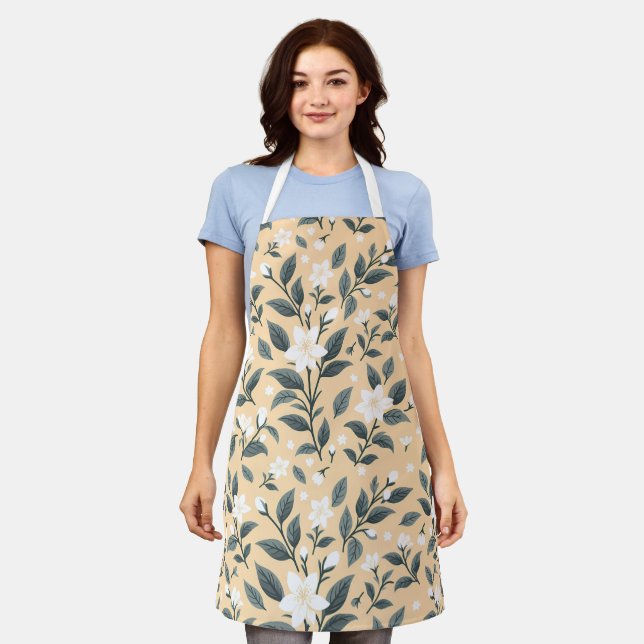 Delicate Jasmine Floral Pattern Apron (Worn)