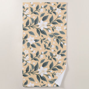 Delicate Jasmine Floral Pattern Beach Towel