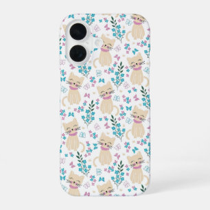 Delicate Kitten and Botanical Doodle iPhone 16 Case