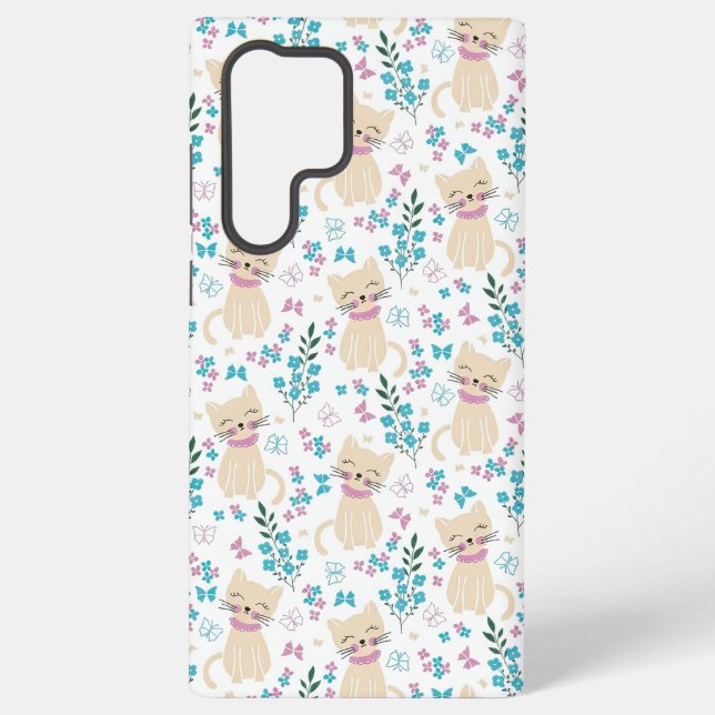 Delicate Kitten and Botanical Doodle Samsung Galaxy S22 Ultra Case (Back)