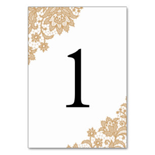 Delicate Lace Black and Gold Script Wedding Table Number