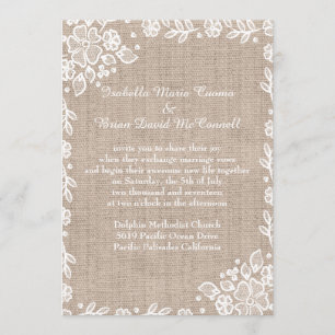 Delicate Lace Burlap Rustic Country Wedding Invitation